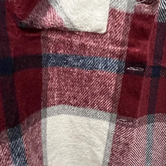 Plaid Red and Cream Button-Up Jacket. - Picture 4 of 6